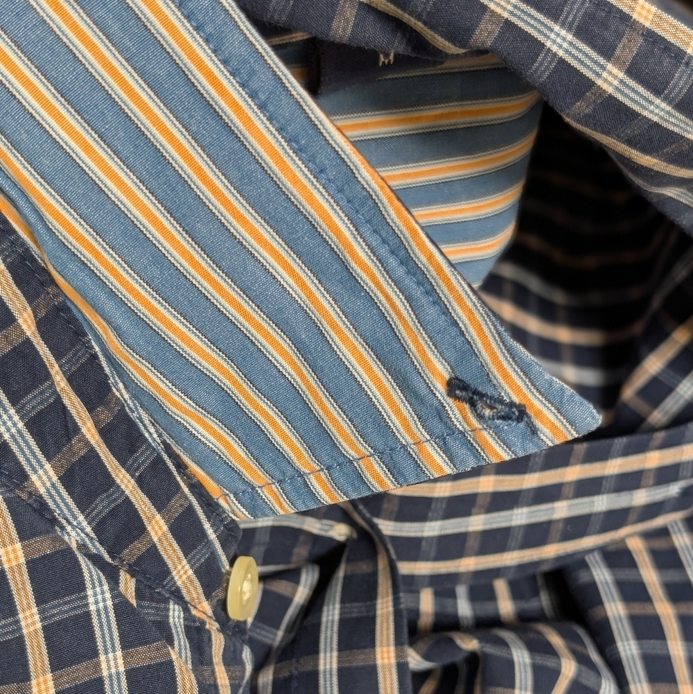 Izod Vintage Navy Plaid Preppy Button Down Shirt Men's M - Picture 7 of 13
